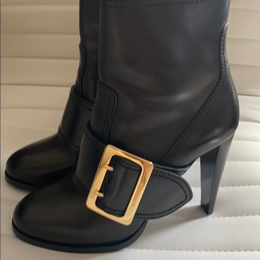 Burberry Black Leather Buckle Ankle Boots Size 40